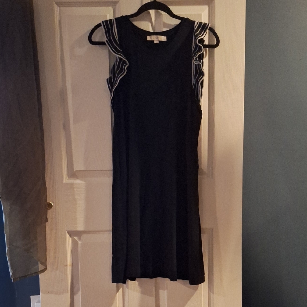 LOFT Black Nap Dress Ruffle Sleeve with White Trim MP